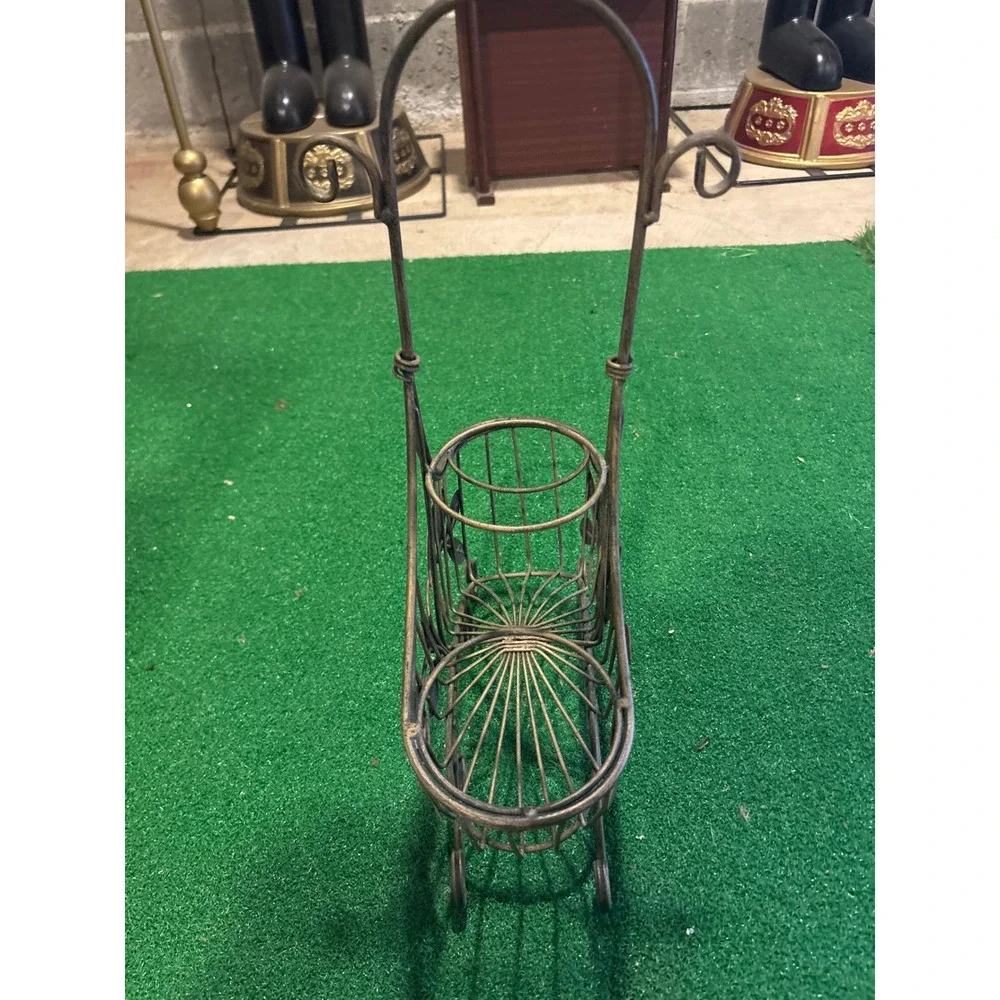 Vintage Bronze Metal Leaf Wire Wine Bottle and Glass Holder Caddy accommodates 3
